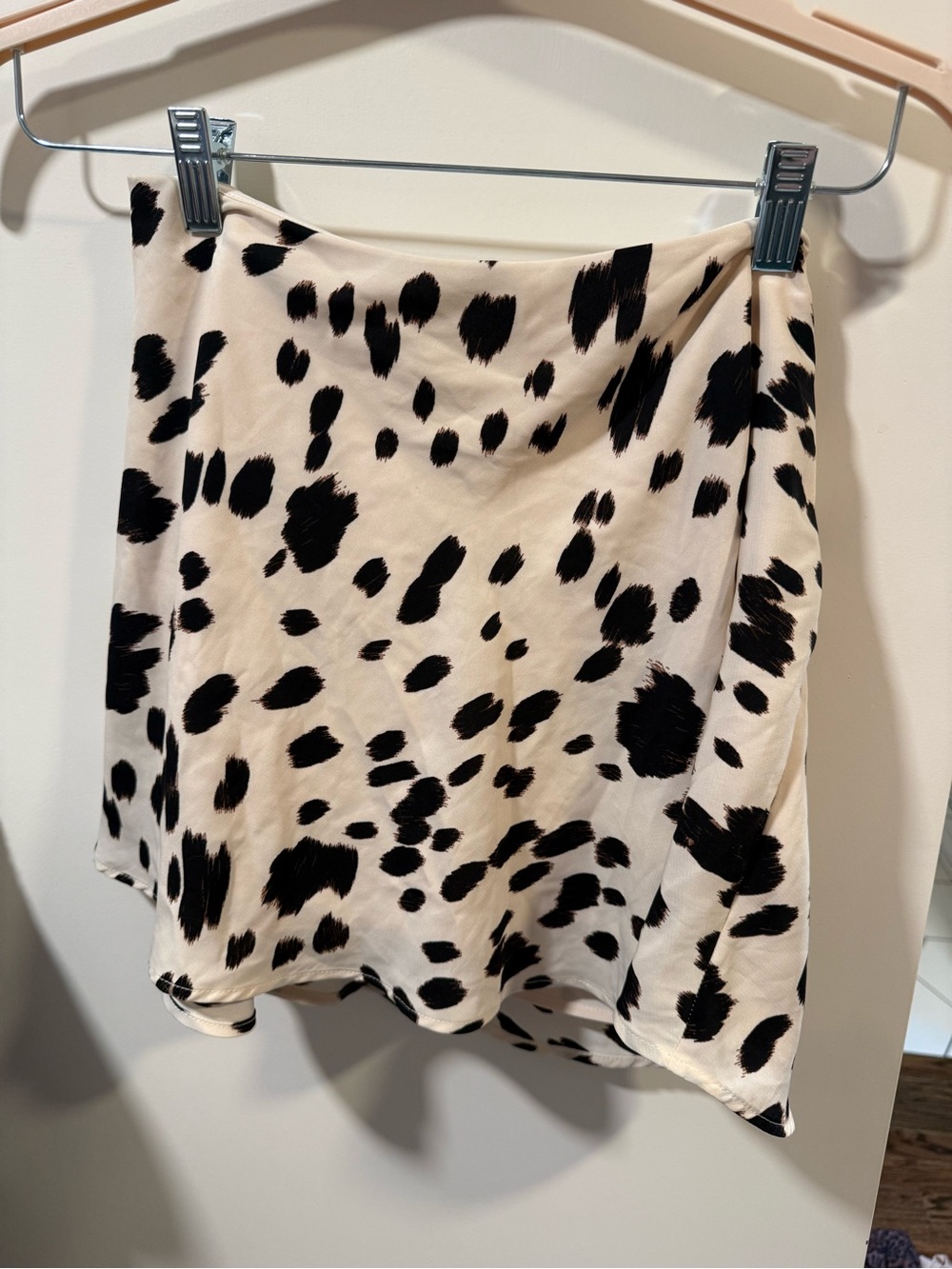 Abercrombie & Fitch Cream Satin Animal Cow Print Mini Skirt